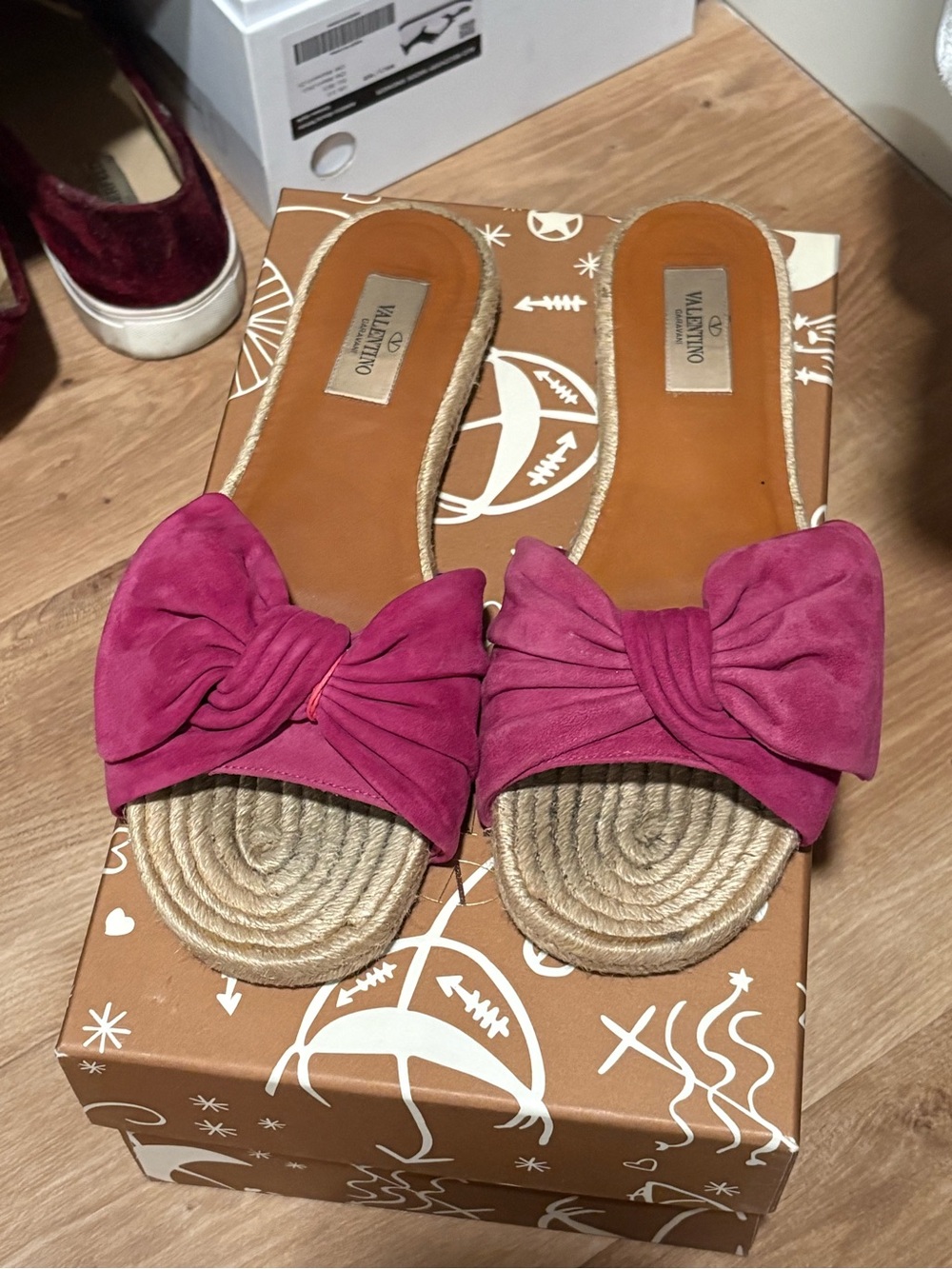 Valentino Pink Bow Espadrille Slide Sandals